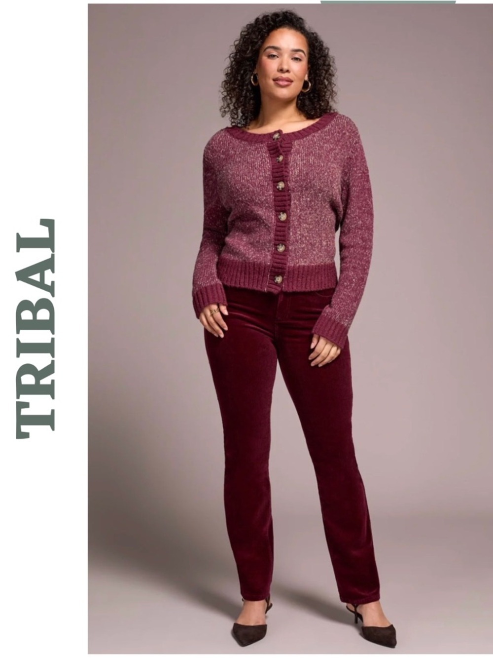 Tribal Wine Corduroy Straight Leg Pants Size 8 NWT